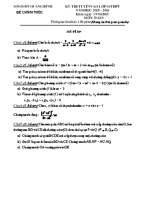 Đề thi tuyển vào lớp 10 THPT tỉnh Quảng Bình năm học 2015 - 2016 môn Toán